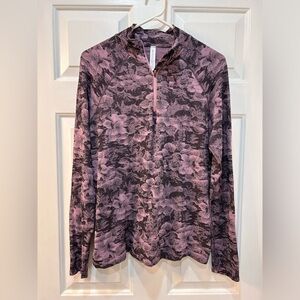 Athleta Momentum Seamless Half Zip XL Purple Black Floral Workout Gym Pullover